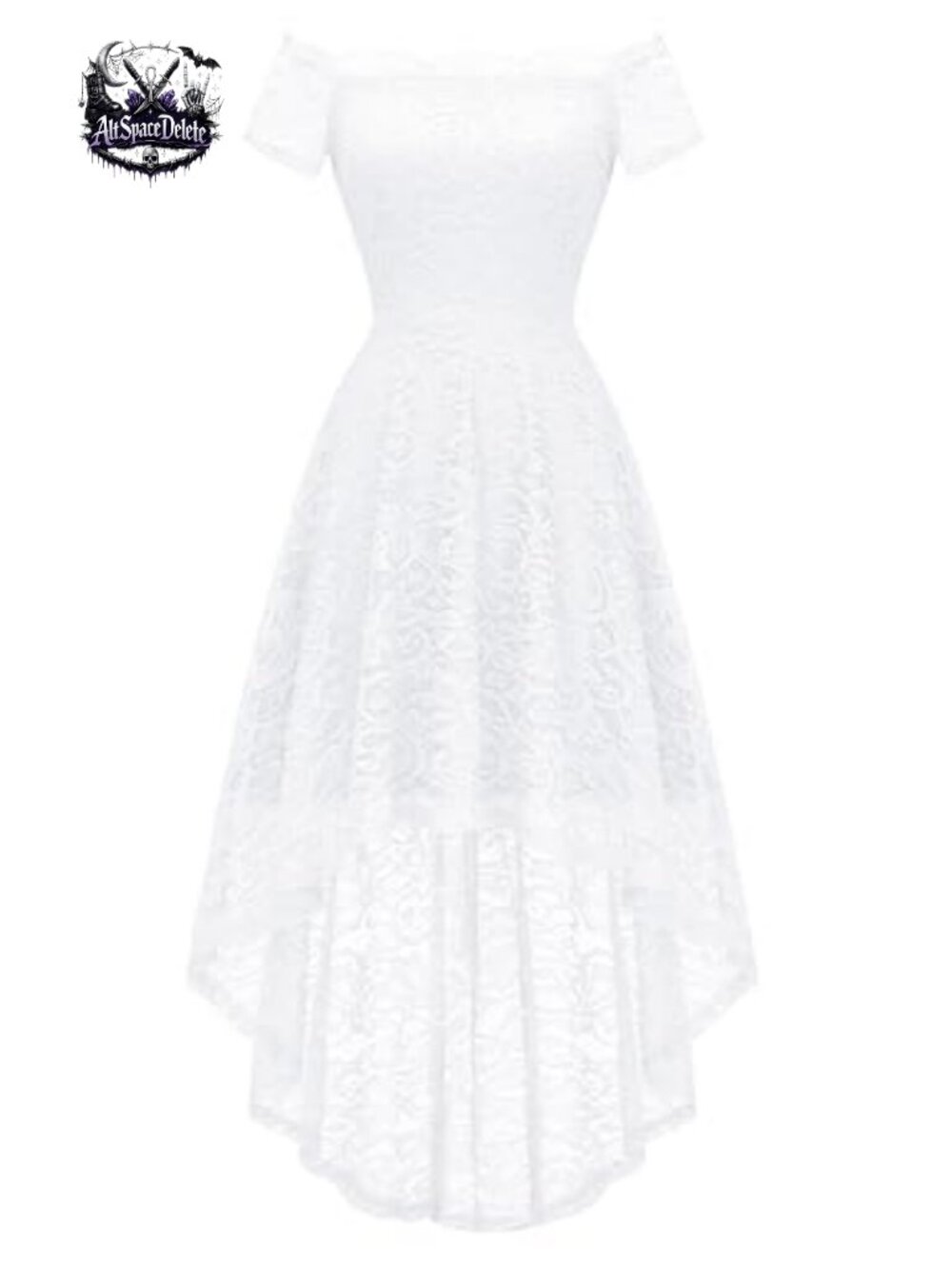 Lace Off Shoulder High-Low Cocktail Formal Dress